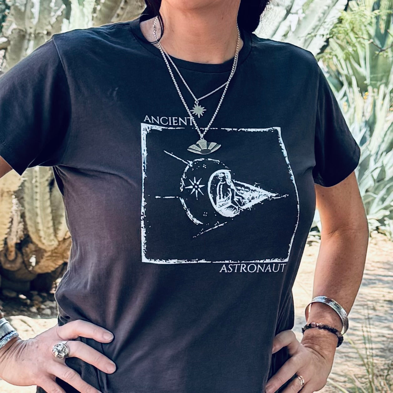Ancient Astronaut UFO High-waisted T-shirt | Medieval Fresco Mystery